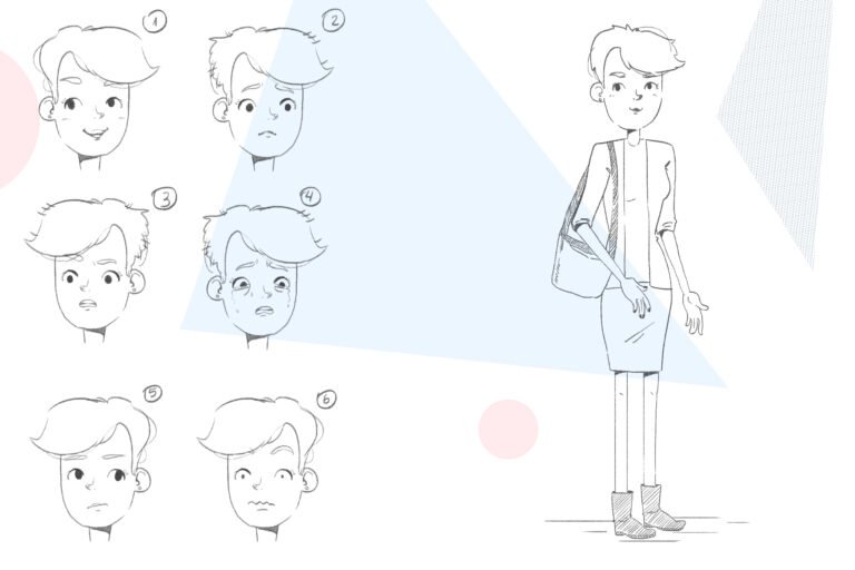sketch, character design of a girl