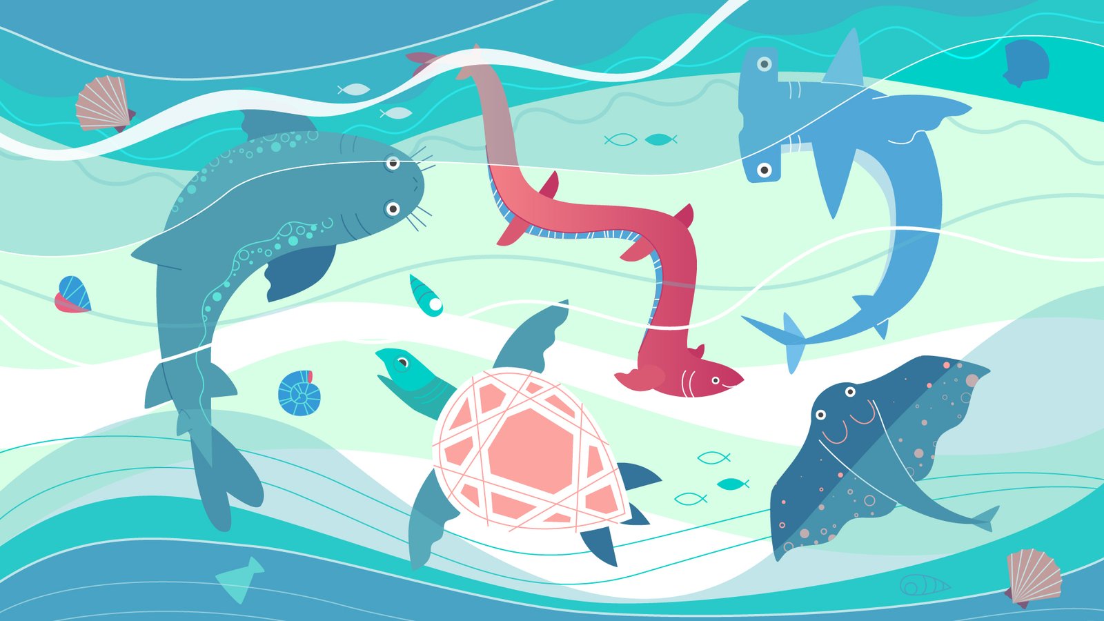 sea creatures in the sea world is illustrated, Lastswab